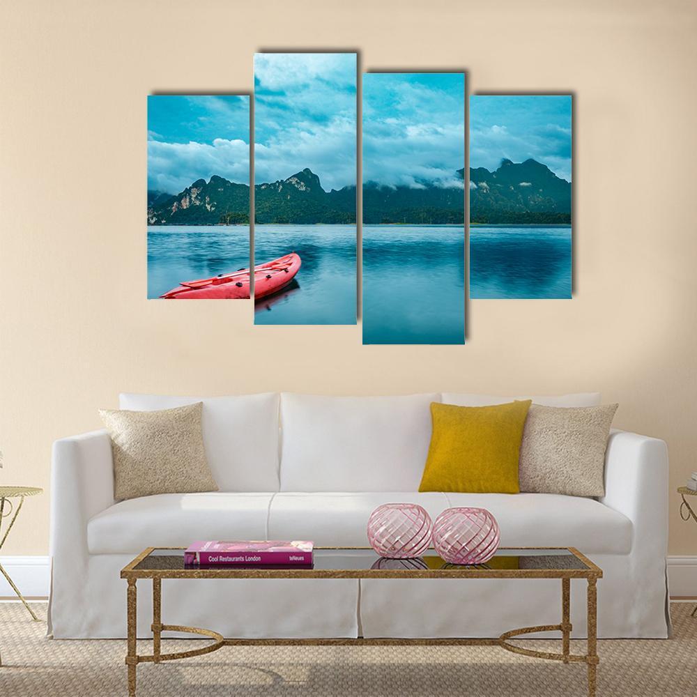 Kayak On Lake At Ratchaprapha Dam Canvas Wall Art-4 Pop-Gallery Wrap-50" x 32"-Tiaracle