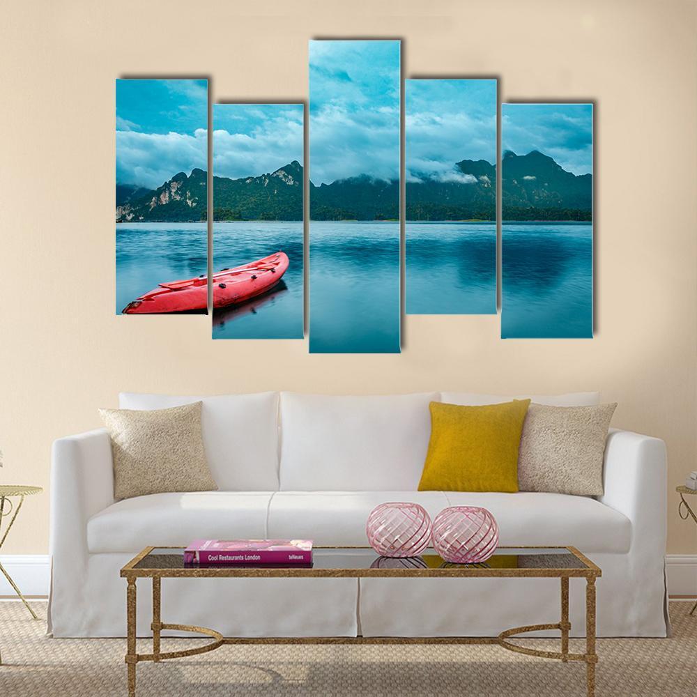 Kayak On Lake At Ratchaprapha Dam Canvas Wall Art-5 Pop-Gallery Wrap-47" x 32"-Tiaracle