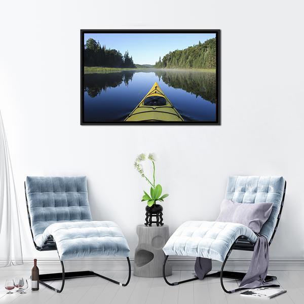 Kayak On Lake Quebec Canvas Wall Art-1 Piece-Floating Frame-24" x 16"-Tiaracle