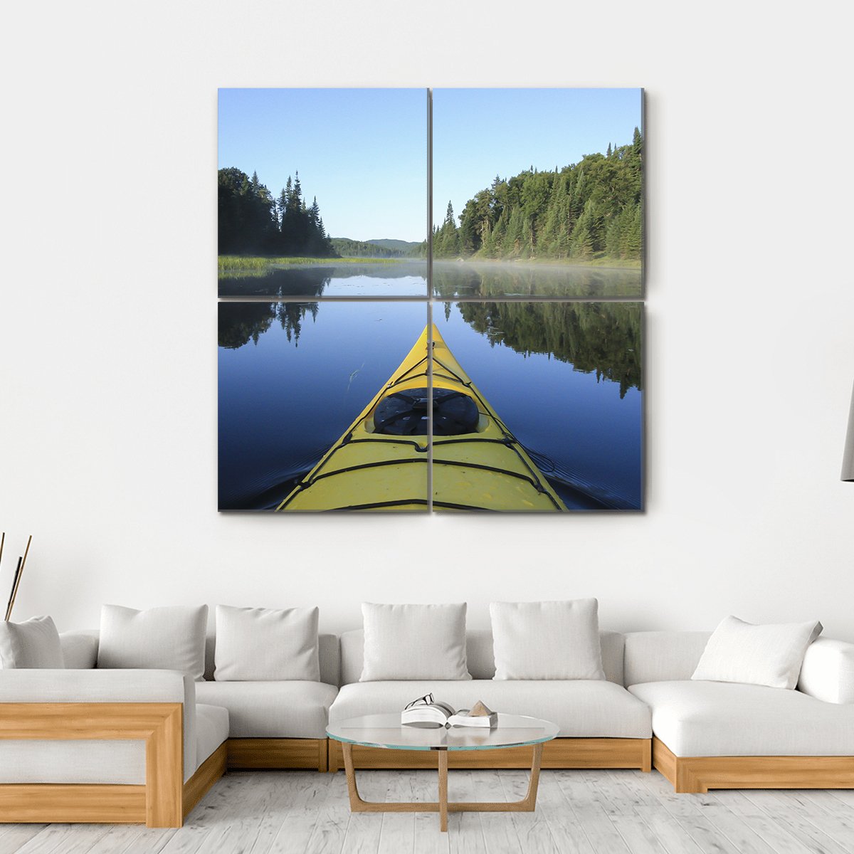 Kayak On Lake Quebec Canvas Wall Art-4 Square-Gallery Wrap-17" x 17"-Tiaracle