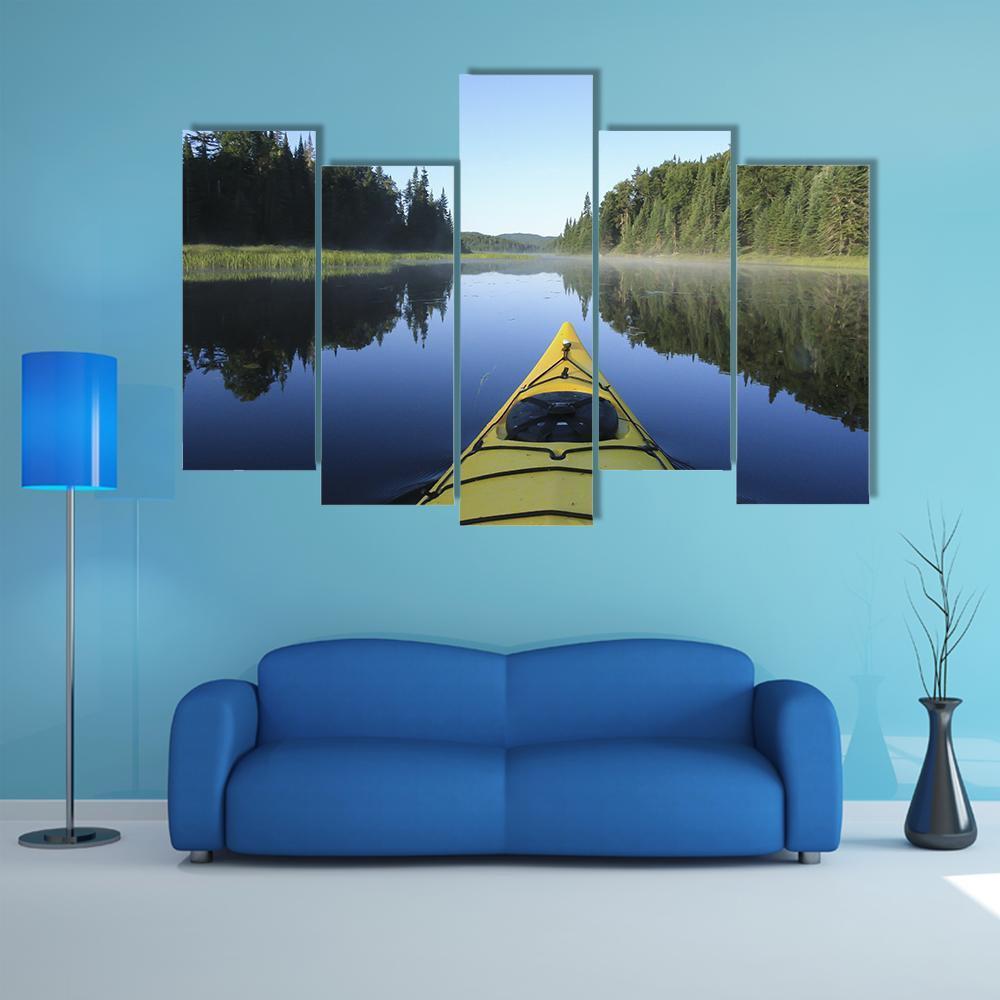 Kayak On Lake Quebec Canvas Wall Art-5 Pop-Gallery Wrap-47" x 32"-Tiaracle