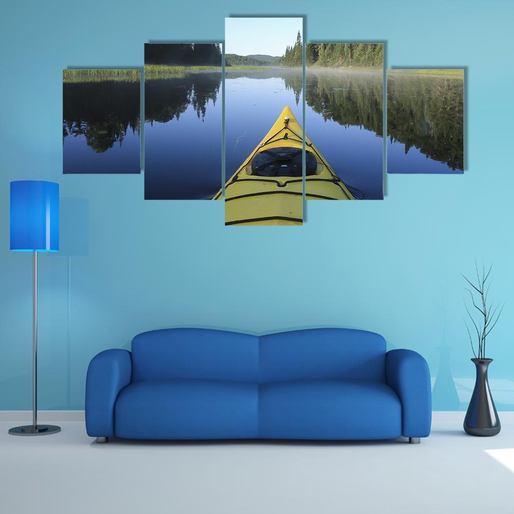 Kayak On Lake Quebec Canvas Wall Art-5 Star-Gallery Wrap-62" x 32"-Tiaracle