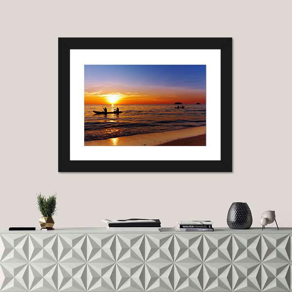 Kayakers At Sunset Canvas Wall Art-1 Piece-Framed Print-20" x 16"-Tiaracle