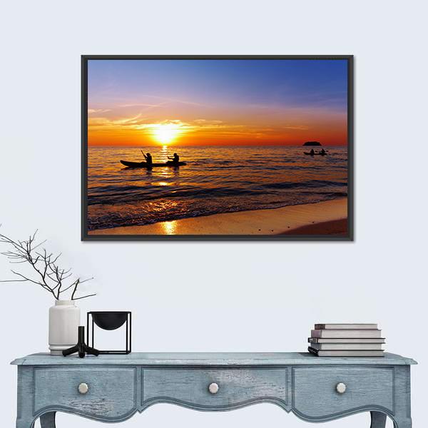 Kayakers At Sunset Canvas Wall Art-1 Piece-Floating Frame-24" x 16"-Tiaracle