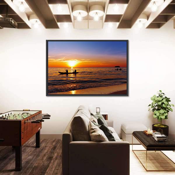 Kayakers At Sunset Canvas Wall Art-5 Horizontal-Gallery Wrap-22" x 12"-Tiaracle