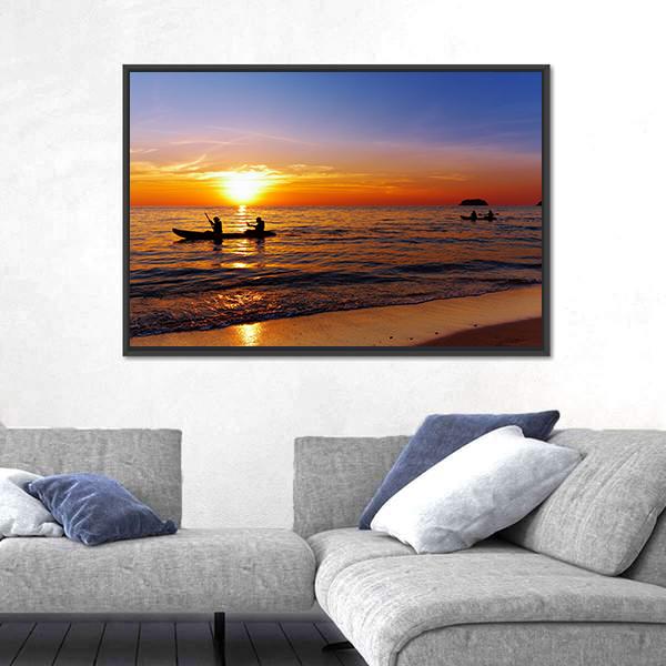 Kayakers At Sunset Canvas Wall Art-5 Horizontal-Gallery Wrap-22" x 12"-Tiaracle