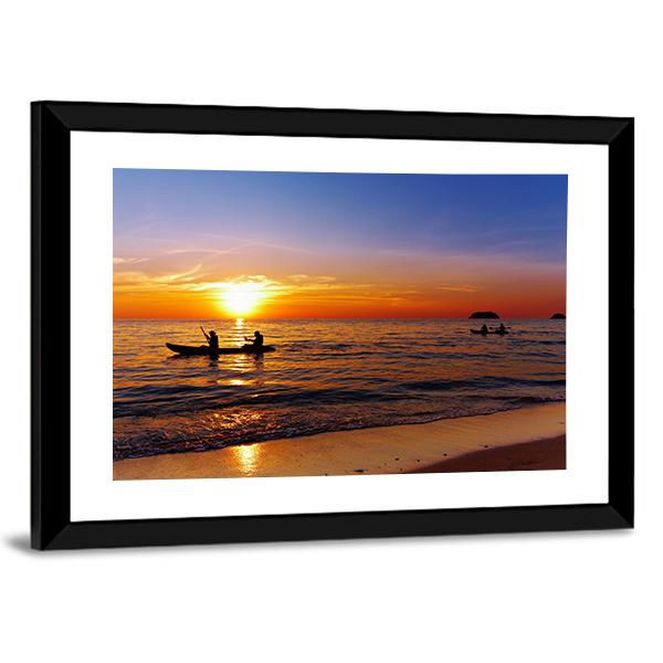 Kayakers At Sunset Canvas Wall Art-5 Horizontal-Gallery Wrap-22" x 12"-Tiaracle