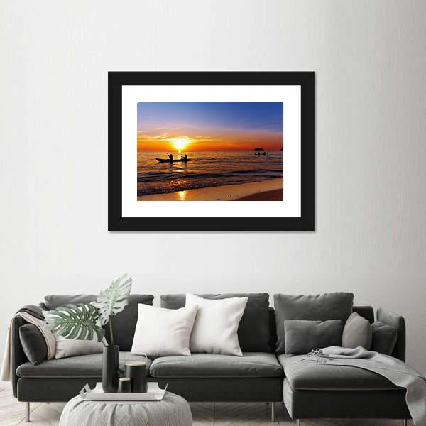 Kayakers At Sunset Canvas Wall Art-5 Horizontal-Gallery Wrap-22" x 12"-Tiaracle