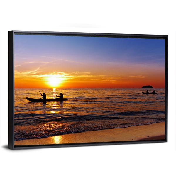Kayakers At Sunset Canvas Wall Art-5 Horizontal-Gallery Wrap-22" x 12"-Tiaracle