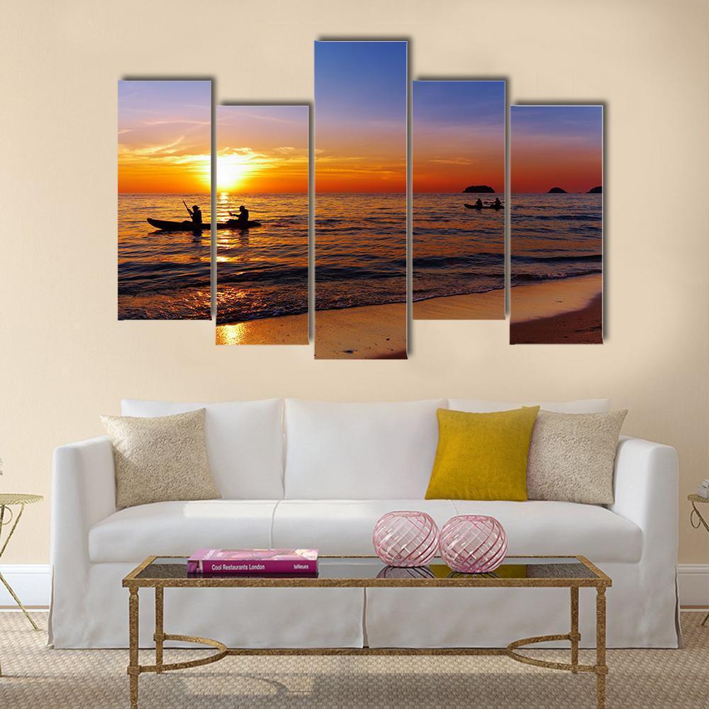 Kayakers At Sunset Canvas Wall Art-4 Pop-Gallery Wrap-50" x 32"-Tiaracle