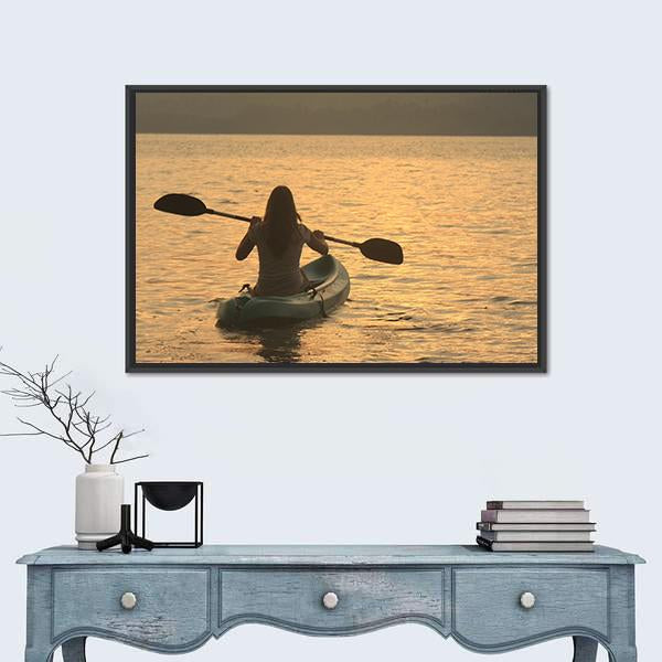 Kayaking At Sunrise Canvas Wall Art-1 Piece-Floating Frame-24&quot; x 16&quot;-Tiaracle