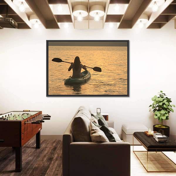 Kayaking At Sunrise Canvas Wall Art-5 Horizontal-Gallery Wrap-22&quot; x 12&quot;-Tiaracle