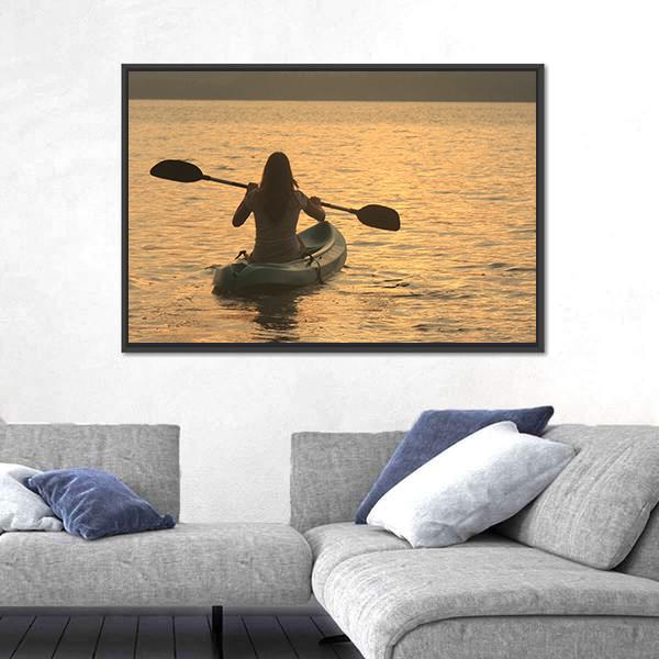 Kayaking At Sunrise Canvas Wall Art-5 Horizontal-Gallery Wrap-22" x 12"-Tiaracle