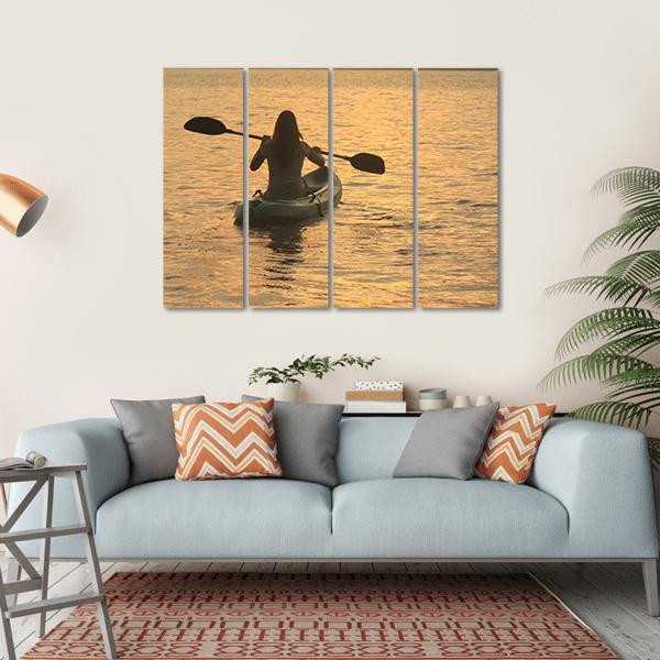 Kayaking At Sunrise Canvas Wall Art-4 Horizontal-Gallery Wrap-34" x 24"-Tiaracle