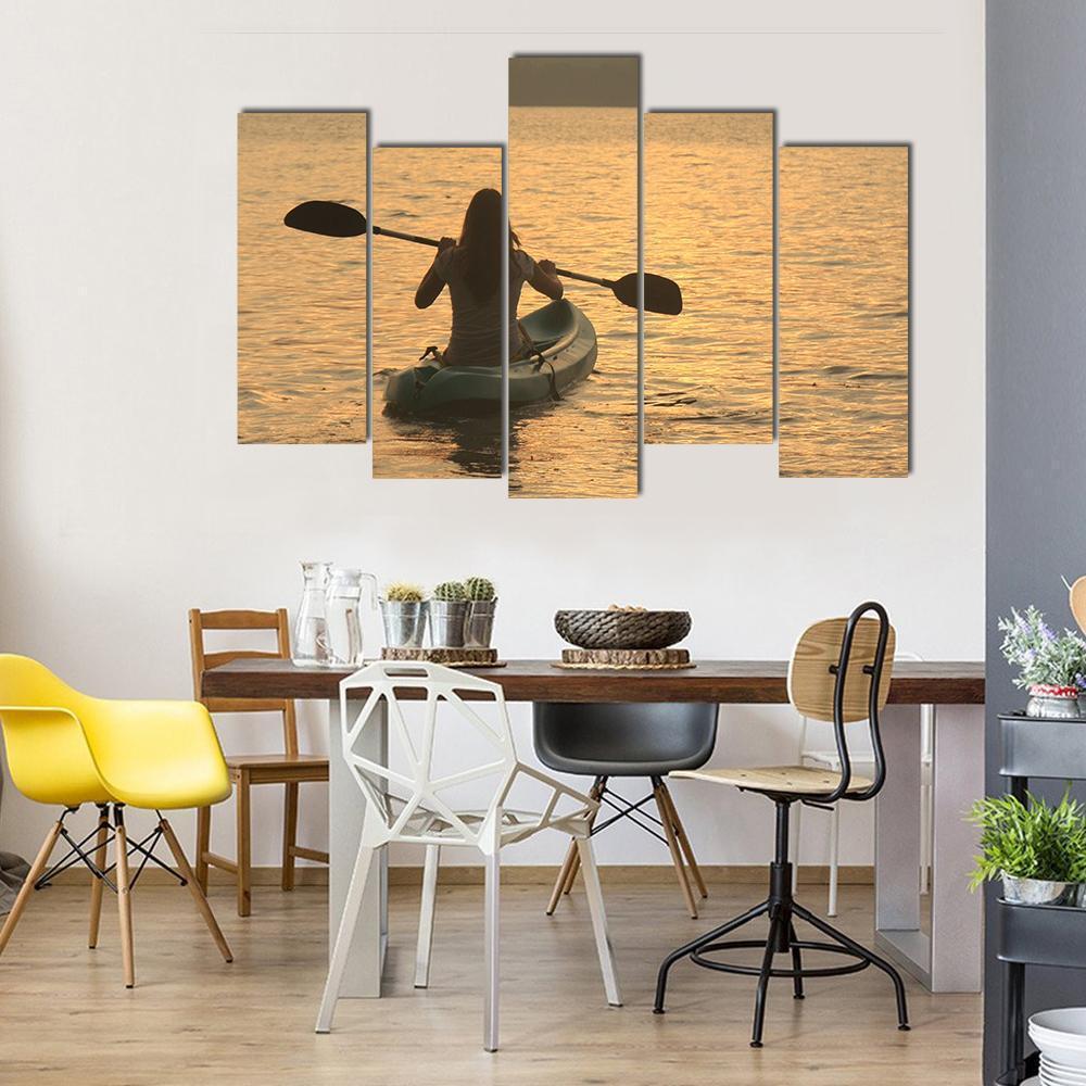 Kayaking At Sunrise Canvas Wall Art-1 Piece-Gallery Wrap-48" x 32"-Tiaracle