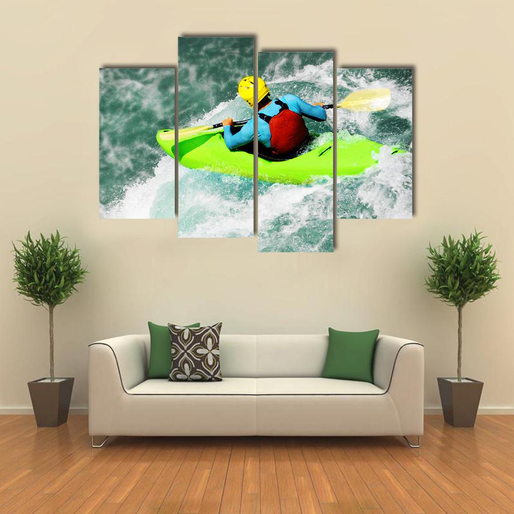 Kayaking in Extreme Fall Canvas Wall Art-4 Pop-Gallery Wrap-34" x 20"-Tiaracle