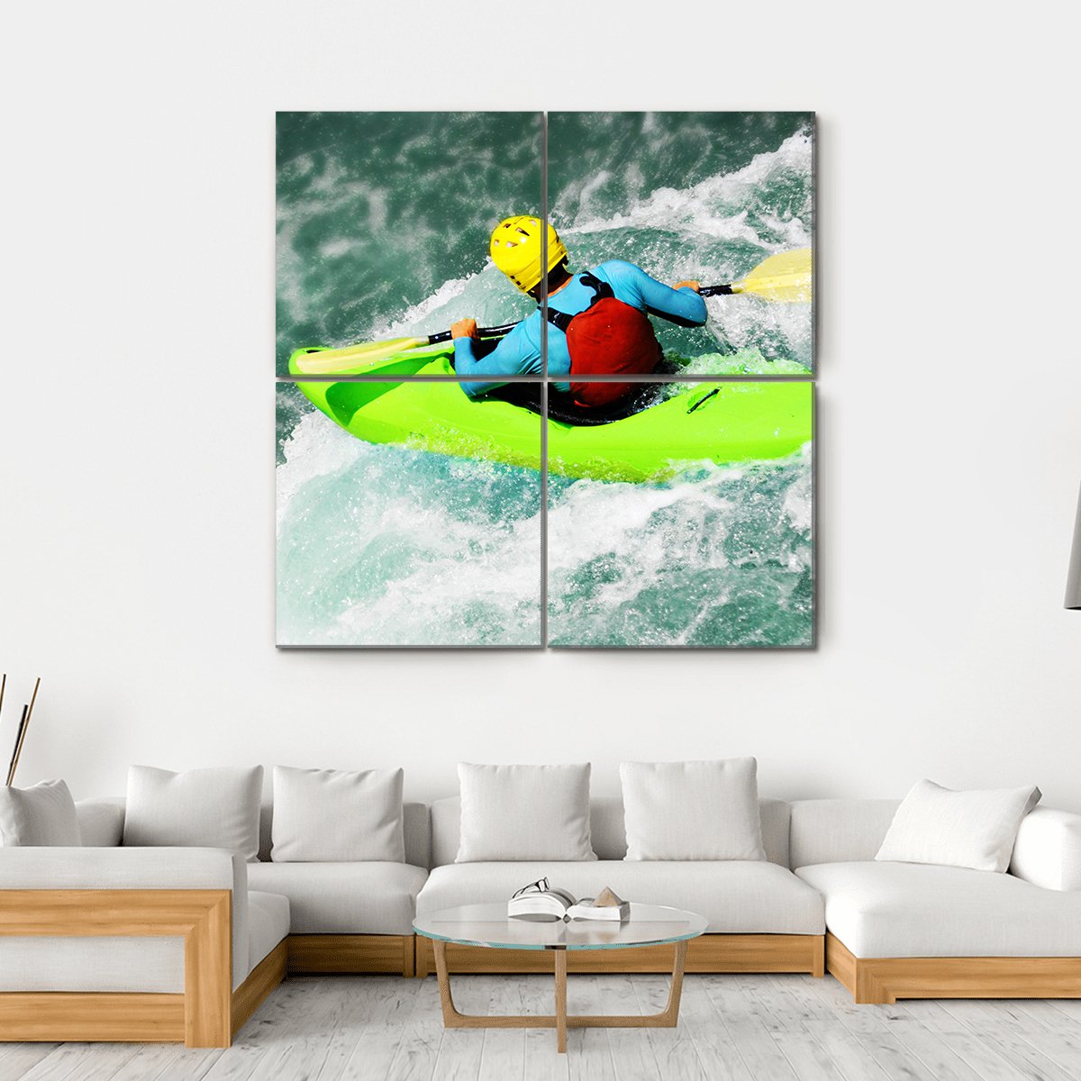 Kayaking in Extreme Fall Canvas Wall Art-4 Square-Gallery Wrap-17" x 17"-Tiaracle