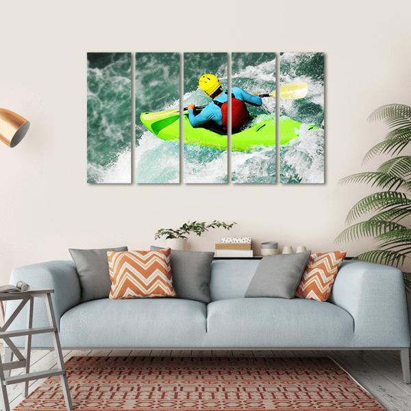 Kayaking in Extreme Fall Canvas Wall Art-5 Horizontal-Gallery Wrap-22" x 12"-Tiaracle
