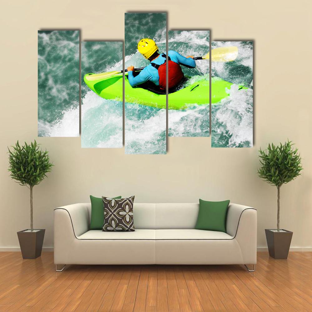 Kayaking in Extreme Fall Canvas Wall Art-5 Pop-Gallery Wrap-32" x 21"-Tiaracle