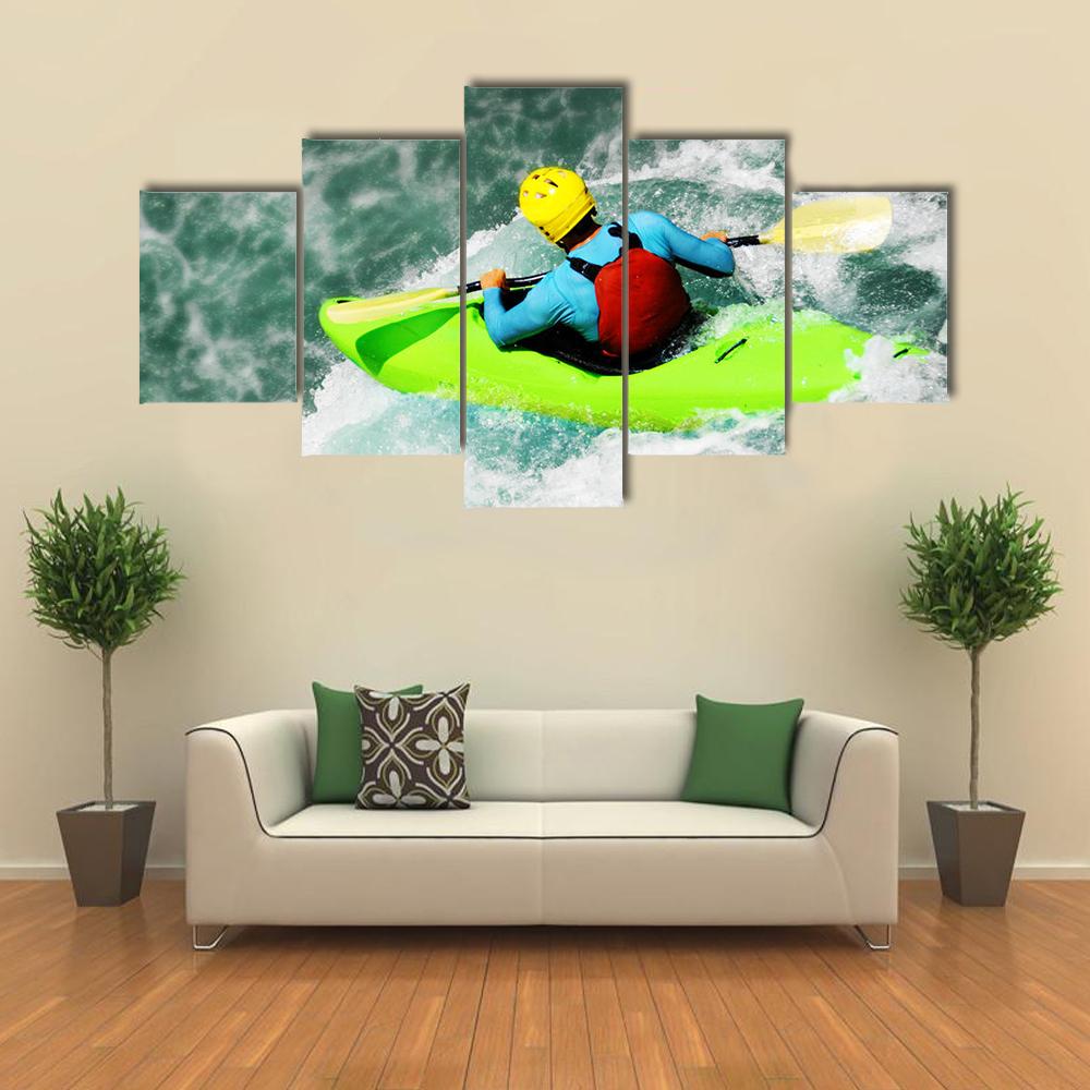 Kayaking in Extreme Fall Canvas Wall Art-5 Star-Gallery Wrap-42" x 21"-Tiaracle
