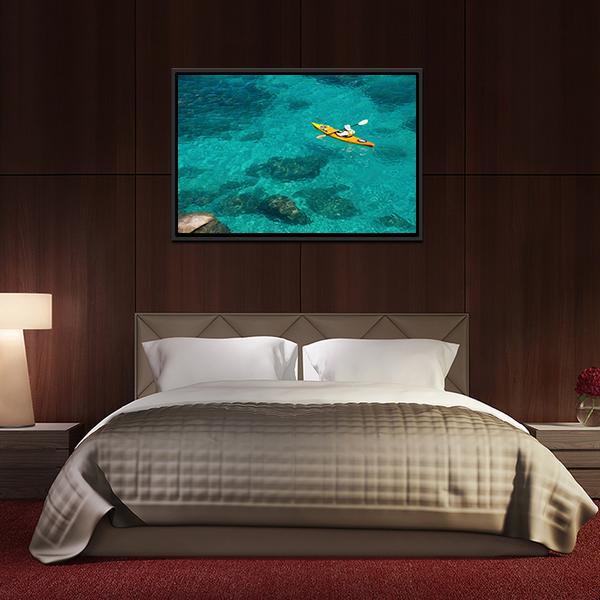 Kayaking In Green Water Canvas Wall Art-5 Horizontal-Gallery Wrap-22" x 12"-Tiaracle