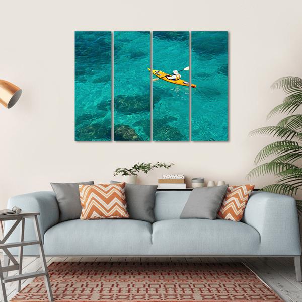Kayaking In Green Water Canvas Wall Art-4 Horizontal-Gallery Wrap-34&quot; x 24&quot;-Tiaracle