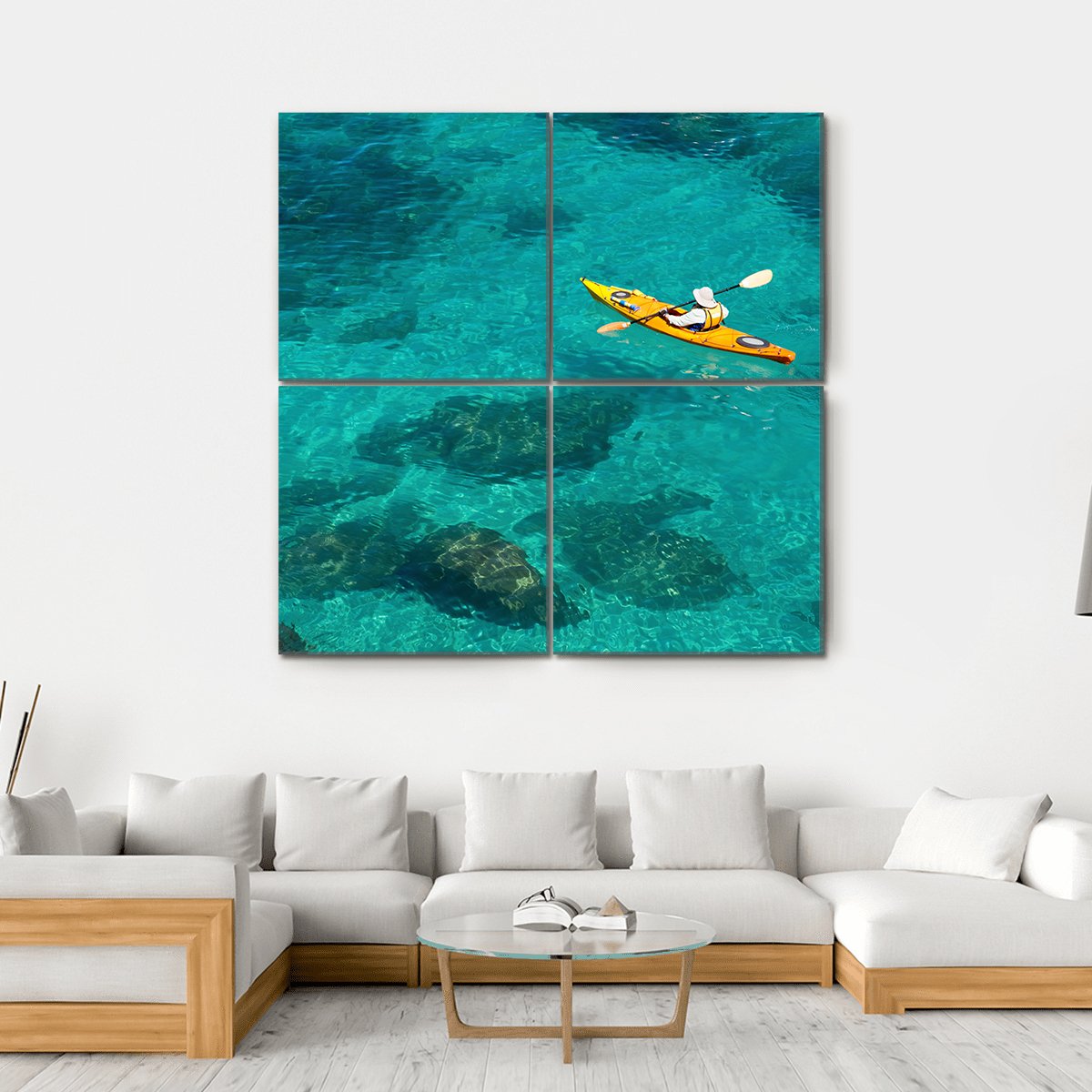Kayaking In Green Water Canvas Wall Art-4 Square-Gallery Wrap-17" x 17"-Tiaracle