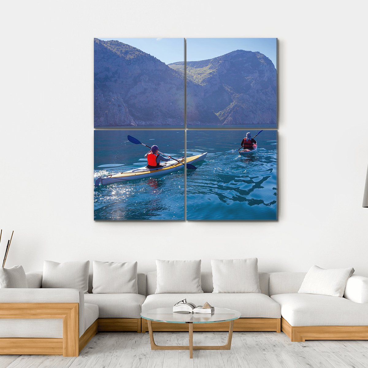 Kayaking In Sea Canvas Wall Art-4 Square-Gallery Wrap-17" x 17"-Tiaracle