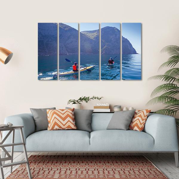 Kayaking In Sea Canvas Wall Art-5 Horizontal-Gallery Wrap-22" x 12"-Tiaracle