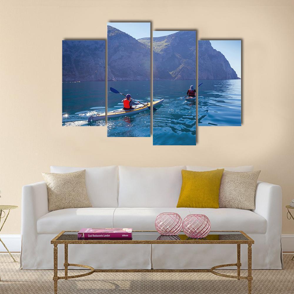 Kayaking In Sea Canvas Wall Art-4 Pop-Gallery Wrap-50" x 32"-Tiaracle