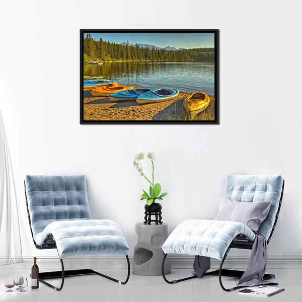 Kayaks At Pyramid Lake Canvas Wall Art-1 Piece-Floating Frame-24" x 16"-Tiaracle