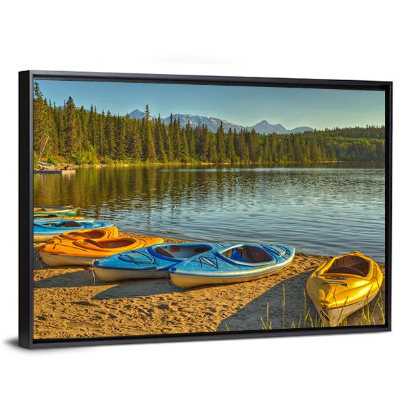 Kayaks At Pyramid Lake Canvas Wall Art-3 Horizontal-Gallery Wrap-25" x 16"-Tiaracle