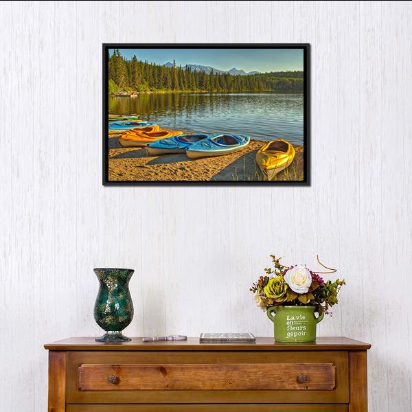 Kayaks At Pyramid Lake Canvas Wall Art-3 Horizontal-Gallery Wrap-25" x 16"-Tiaracle