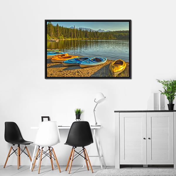 Kayaks At Pyramid Lake Canvas Wall Art-3 Horizontal-Gallery Wrap-25" x 16"-Tiaracle