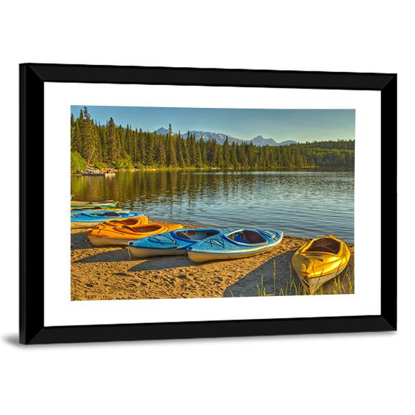 Kayaks At Pyramid Lake Canvas Wall Art-3 Horizontal-Gallery Wrap-25" x 16"-Tiaracle