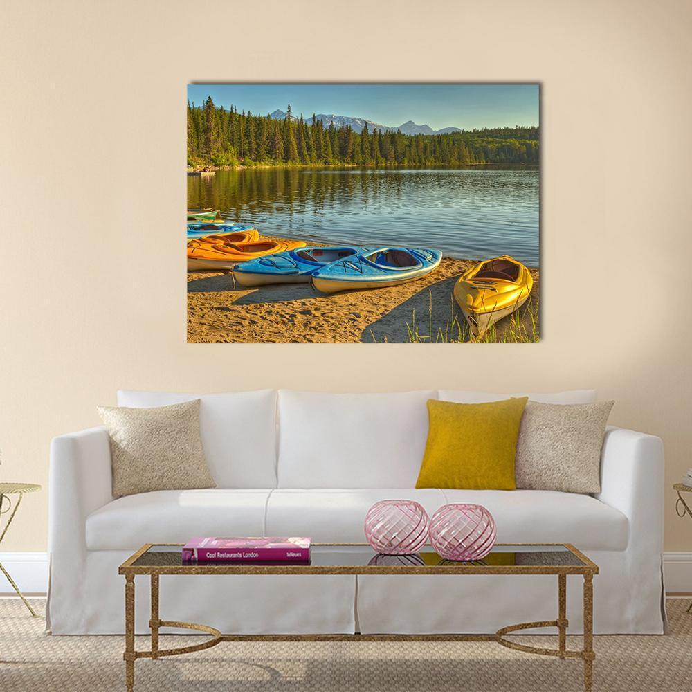 Kayaks At Pyramid Lake Canvas Wall Art-5 Pop-Gallery Wrap-47" x 32"-Tiaracle