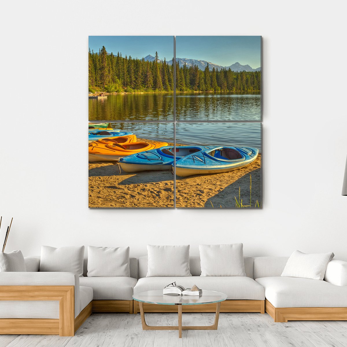 Kayaks At Pyramid Lake Canvas Wall Art-4 Square-Gallery Wrap-17" x 17"-Tiaracle