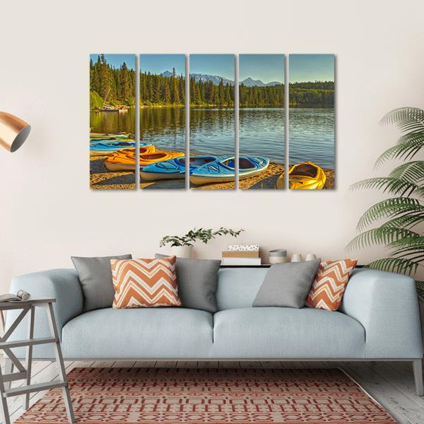 Kayaks At Pyramid Lake Canvas Wall Art-5 Horizontal-Gallery Wrap-22" x 12"-Tiaracle
