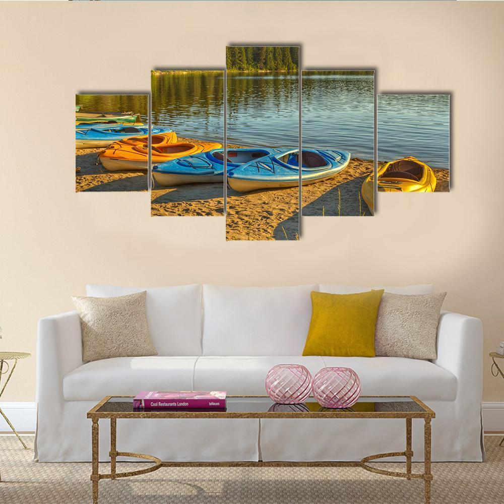 Kayaks At Pyramid Lake Canvas Wall Art-5 Star-Gallery Wrap-62" x 32"-Tiaracle