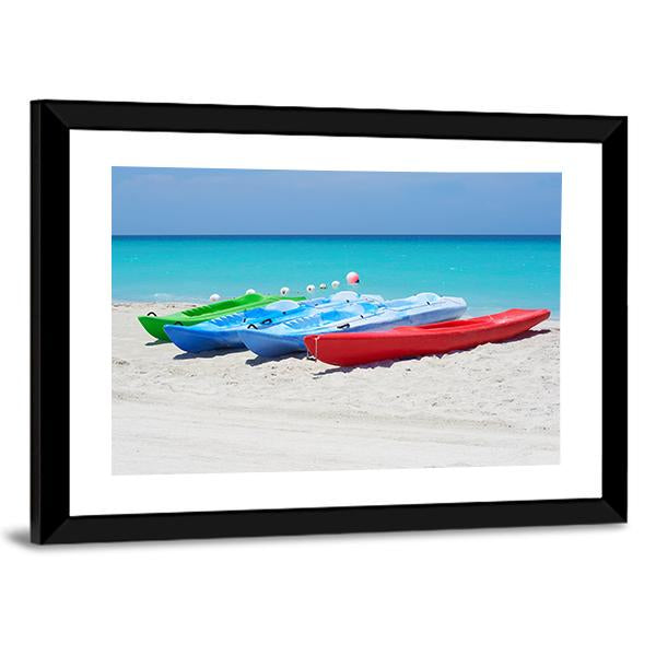 Kayaks On Beach Canvas Wall Art-5 Horizontal-Gallery Wrap-22" x 12"-Tiaracle