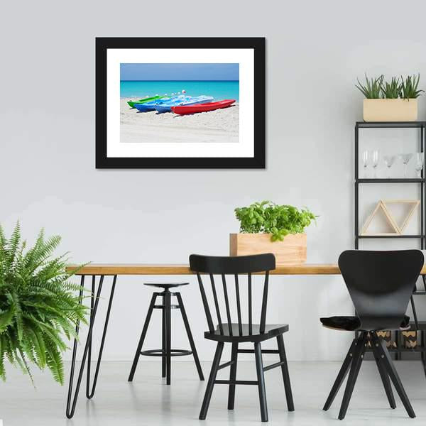 Kayaks On Beach Canvas Wall Art-5 Horizontal-Gallery Wrap-22&quot; x 12&quot;-Tiaracle