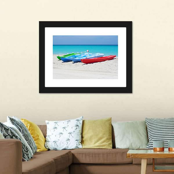 Kayaks On Beach Canvas Wall Art-5 Horizontal-Gallery Wrap-22" x 12"-Tiaracle
