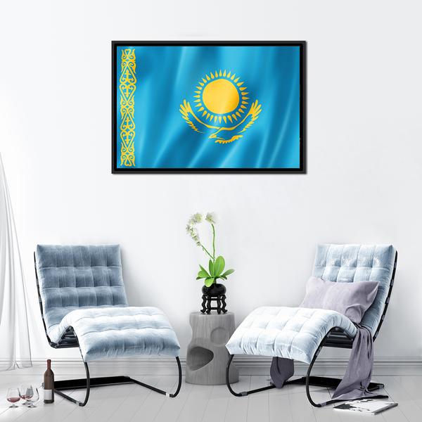 Kazakhstan Flag Canvas Wall Art-1 Piece-Floating Frame-24" x 16"-Tiaracle