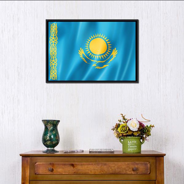 Kazakhstan Flag Canvas Wall Art-5 Horizontal-Gallery Wrap-22" x 12"-Tiaracle