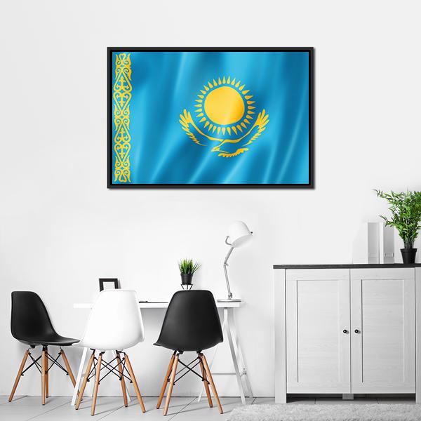 Kazakhstan Flag Canvas Wall Art-3 Horizontal-Gallery Wrap-25" x 16"-Tiaracle