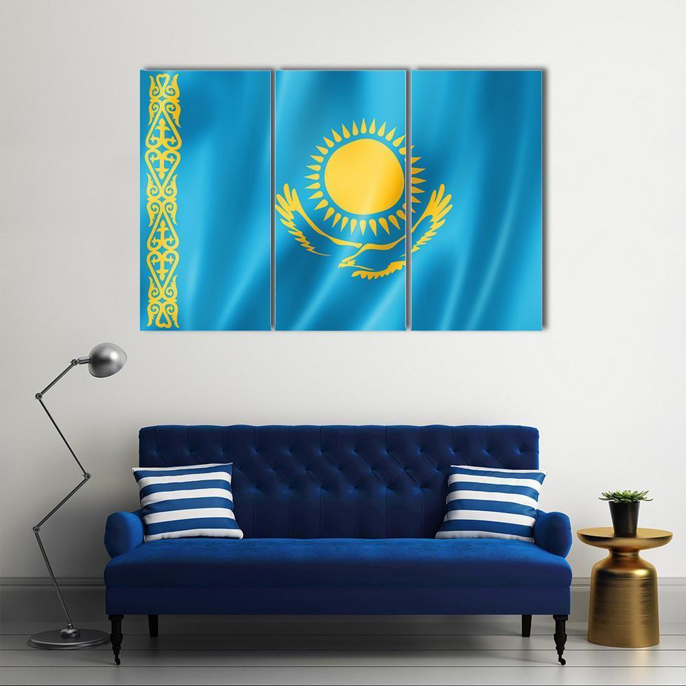 Kazakhstan Flag Canvas Wall Art-1 Piece-Gallery Wrap-48" x 32"-Tiaracle