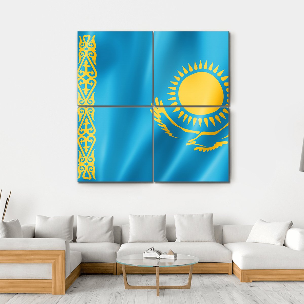 Kazakhstan Flag Canvas Wall Art-4 Square-Gallery Wrap-17" x 17"-Tiaracle