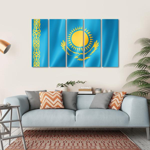 Kazakhstan Flag Canvas Wall Art-5 Horizontal-Gallery Wrap-22" x 12"-Tiaracle