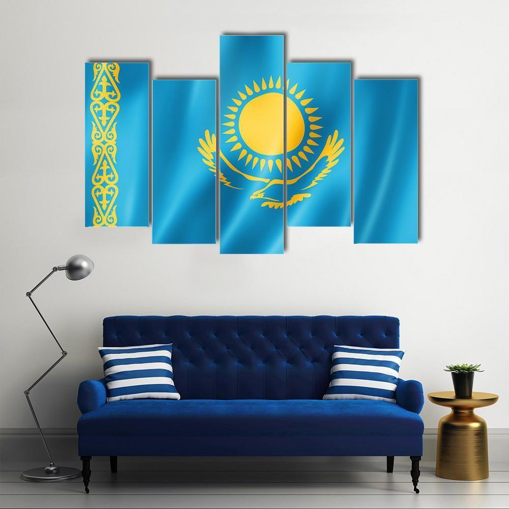 Kazakhstan Flag Canvas Wall Art-5 Pop-Gallery Wrap-47" x 32"-Tiaracle
