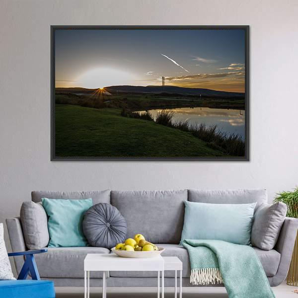 Keepers Pond In Evening Canvas Wall Art-1 Piece-Floating Frame-24" x 16"-Tiaracle
